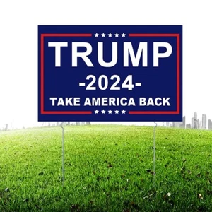 TRUMP 2024 TAKE AMERICA BACK 18"x12" YARD SIGN WITH STAKE WHOLESALE USA 50 Pack - Picture 1 of 7