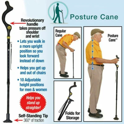 Foldable Crutches Retractable Walking Stick Adjustable Posture Correcting Cane - Image 1 of 4