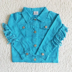 Toddler Girls Tassel Cost Purple Denim Finger Jacket - Picture 1 of 6