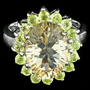 UNHEATED NATURAL 14X10MM CITRINE & PERIDOT GENUINE GEM SILVER 925 RING SIZE 8