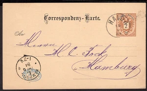 003 AUSTRIA A GERMANIA PS CARTOLERIA CARTOLINA 1884 HAIDA -CECA- AD AMBURGO - Foto 1 di 2
