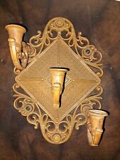 Homco Syroco brown Plastic 3 arm Votives Wall sconce faux wicker #4213