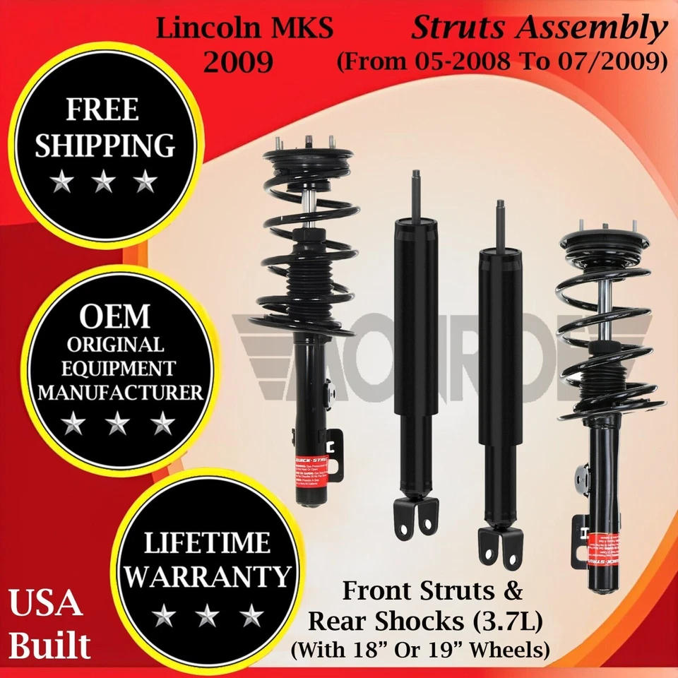 Monroe OEM Front Struts & Rear Shocks For 2009 Lincoln MKS W/ 18''/19'' Wheels — 第 1/4 张图片