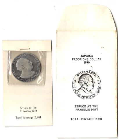 Coin Jamaica 1 Dollar 1970 KM50 Proof, Combined shipping Cover