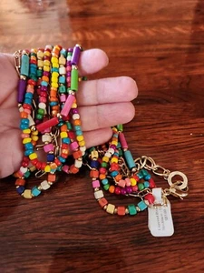Denis & Charles Rush Colorful Beaded Necklace Six Strand Goldtone Chain - Picture 1 of 8