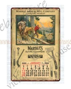 1925 Marbles Outting Equipment Calendar hunting rifle horse metal tin sign - Picture 1 of 4