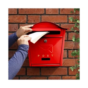 Buzón de correo rojo estilo antiguo montado en pared pequeño buzón, elegante buzón con cerradura - Imagen 1 de 9