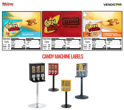 (3) CANDY MACHINE STICKERS - LABELS - NUTRITION INFO - Corn Nuts - 2.5" x 2.5" - Image 1 of 4