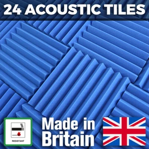 24 Blue Acoustic Foam Tiles Studio Sound Treatment Panels For Podcasts Streamers - Picture 1 of 12