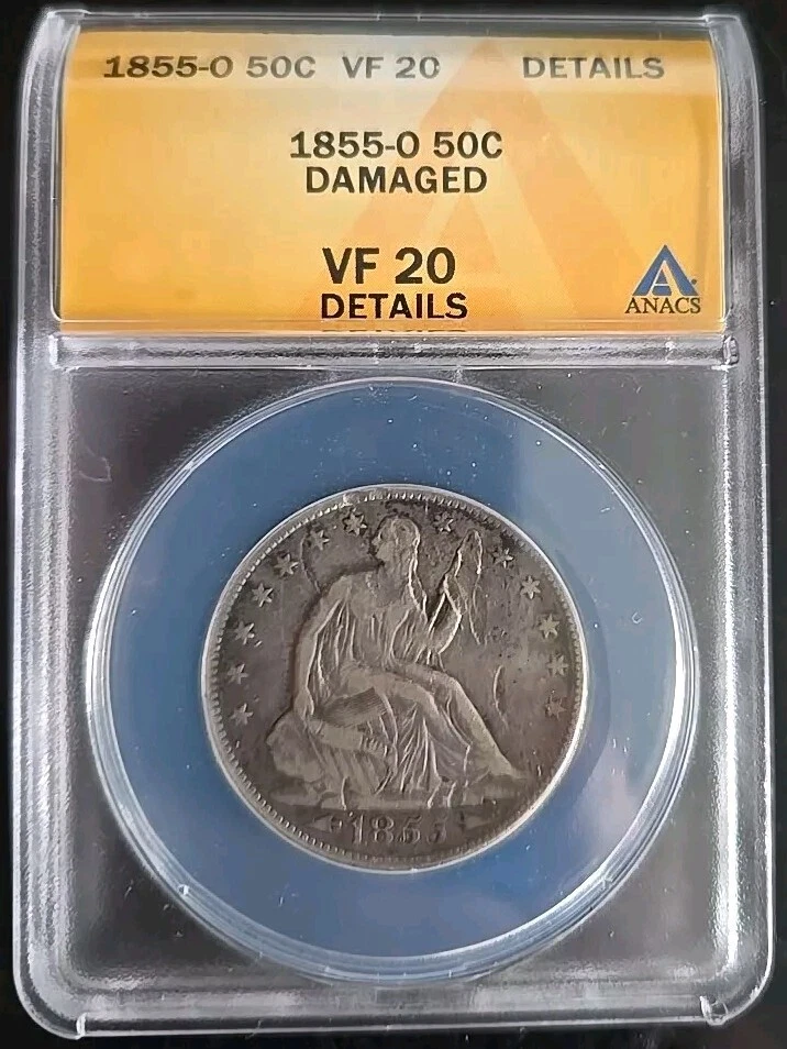 1855 O New Orleans Seated Liberty Half Dollar - Coin Graded ANACS VF 20 Details - Image 1 of 2
