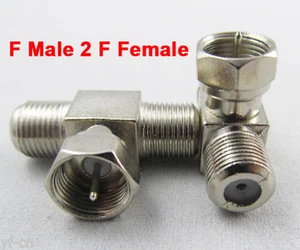 1pc VHF/UHF TV Right Angle 1 F Male Plug to 2 F Female Jack T type Connector - Picture 1 of 3
