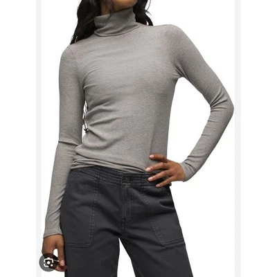 PRANA Women's Ribbed Turtleneck Long Sleeve Top Gray Size L Outdoor Layer - Image 1 of 4