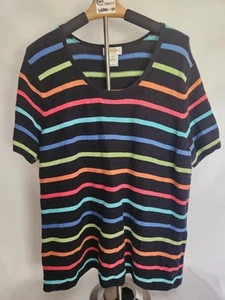 VTG Talbots Rainbow Knit Shirt 2XL Round Neck Striped Short Sleeve Sweater EUC - Picture 1 of 8