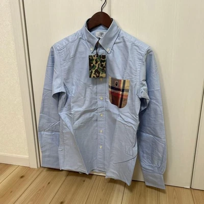 A Bathing Ape Sax Blue Long Sleeve Shirt S Check Pocket & Elbow Patch Mint - Image 1 of 4
