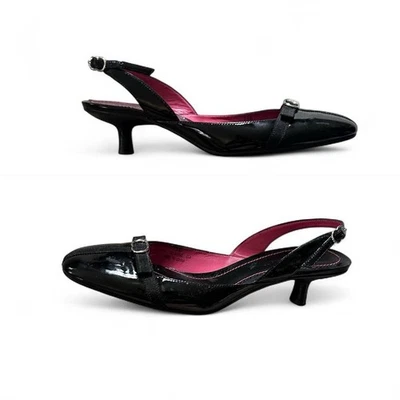 Y2K Coquette Cole Haan Negro Slingback Gatito Tacones Talla 7.5 Foto 1 de 4