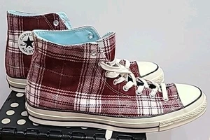 CONVERSE CHUCK 70 HI “PLAID PACK” BRICK RED PREOWNED SIZE 14 GREAT CONDITION! - Picture 1 of 8