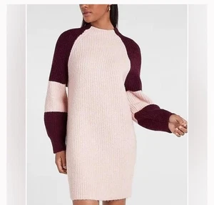 Express Colorblock Mock Neck Shift Sweater Dress Soft - Picture 1 of 9