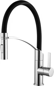 360° Swivel Black Chrome Kitchen Tap W/ Pull Out Spray Single Lever Mixer - Picture 1 of 12