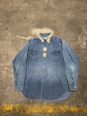 Vintage Sears Western Wear Shirt Mens XL Denim Long Sleeve Pearl Snap Custom - Image 1 of 4