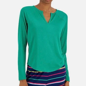 Jenni Intimates Pajama Tops Womens XS Green Black Set of 2 Split Neck Lounge - Picture 1 of 9