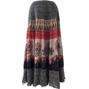 Bohemian Cafe Maxi Skirt Sz M Floral Crochet Boho Hippie Granola Festival - Picture 1 of 12
