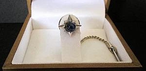 Vintage Tie Tack With Genuine Lapis Lazuli Round Stone in Presentation Box - Picture 1 of 3