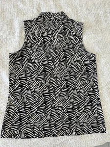 ANNE KLEIN Blouse Womens M Black/Tan abstract Stretch Comfy Polyester Sleeveless - Picture 1 of 6