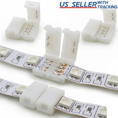 10x 10mm 4-pin Solderless Clip-on Coupler Connector for 5050 RGB LED Strip Light - Image 1 of 2