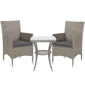 Outsunny Rattan Bistro Set Garden Chair Table Patio Outdoor, Light Grey - Picture 1 of 11