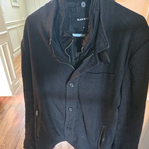 Black Rivet Jacket Mens  XL Black Elbow Patches Pockets Heavy Duty Lined - Picture 1 of 11
