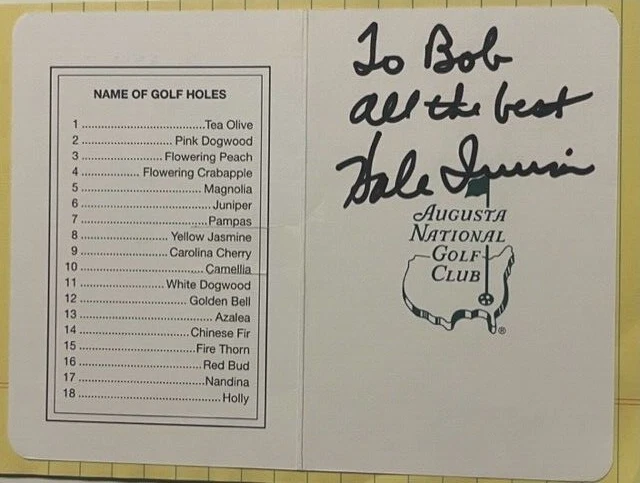 Hale Irwin - 亲笔签名大师记分卡 - GTP - 个性化给鲍勃 — 第 1/1 张图片