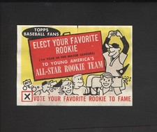 1960 Topps Baseball Bazooka Paper Insert Elect Your Favorite Rookie All-Star Fan