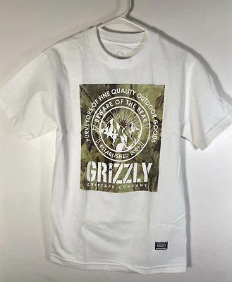 Camiseta Grizzly Griptape OG Bear Masculina Pequena Branca Gráfica SS Algodão Nova Com Etiqueta - Imagem 1 de 4