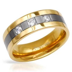 Gentlemen’s Band Ring with Cubic Zirconia Beautifully Crafted in 14K/Ti Size 10 - Picture 1 of 3