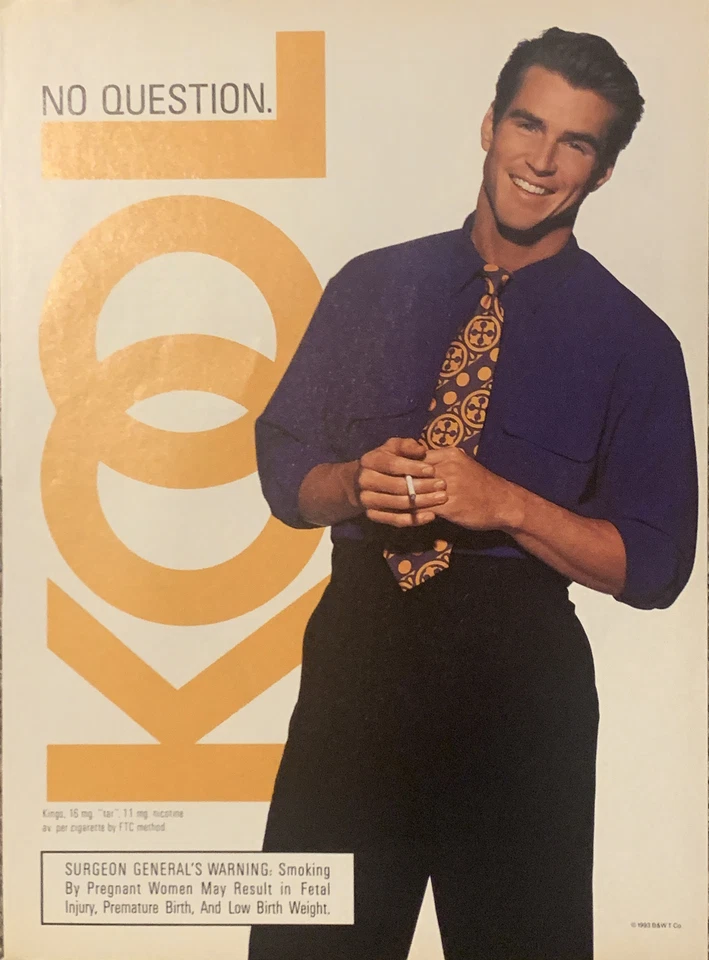 Camisa y corbata Kool Cigarettes 1993 anuncio impreso púrpura - sin duda de colección años 90 Foto 1 de 4