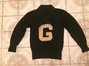 Vtg 40s Wool Letterman Sweater Varsity Black Turtle Neck G Patch Mens 38 - Picture 1 of 11
