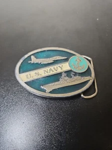 United States NAVY Belt Buckle Vintage Collectible Carrier Jet Anchor Green 2260 - Picture 1 of 5