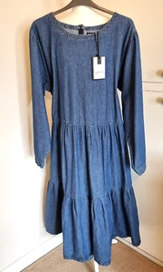 CurveWOW Denim Tiered Dress Midi Sz 34 36 Bust 60" Boho Prairie New with Tags - Picture 1 of 7