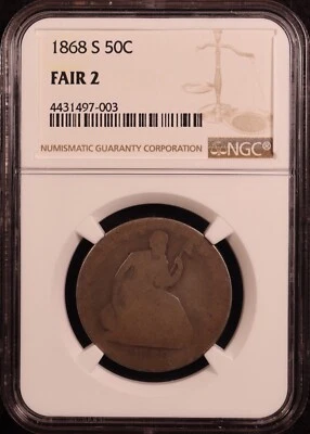 Medio dólar libertad sentada 1868-S - NGC Fair 2 - ¡Bonita moneda de registro Lowball! Foto 1 de 4