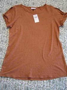 J Jill Orange/Rust Linen Blend Tee. Peek a Boo Shoulders. Sm. NWT - Picture 1 of 10