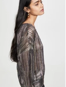 Ramy Brook Women's Gold Metallic Dori Sheer Long Sleeve Blouse Top Size Small - Picture 1 of 8