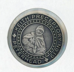 KEITH PRECEPTORY PETERHEAD WHITE METAL KNIGHTS TEMPLE MASONIC TOKEN NUMBER 19 - Picture 1 of 2