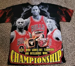 Chicago Bulls AOP Jordan Rodman Pippen Double Sided Shirt XL Championship Rap - Picture 1 of 7
