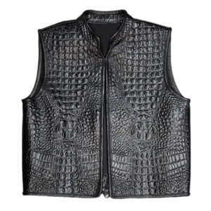 Motorcycle Black Alligator Embossed Leather Vest Biker Club Concealed  Waistcoat - Picture 1 of 11