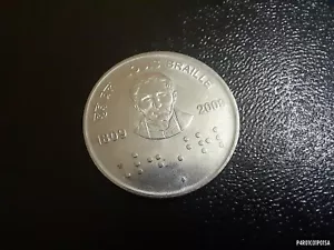 India 2 Rupee Coins Commemorating Louis Braille with Braille Lettering Set of 2 - Picture 1 of 4