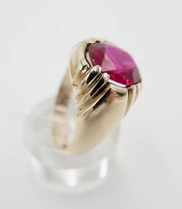 SEMCO Herren Damen Ring Synth. Rubin  5,4 Ct Vintage 10K Gelbgold  Gr. 62-63 - Bild 1 von 9