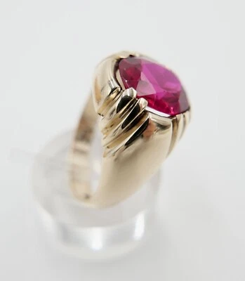 SEMCO Herren Damen Ring Synth. Rubin  5,4 Ct Vintage 10K Gelbgold  Gr. 62-63 - Bild 1 von 4