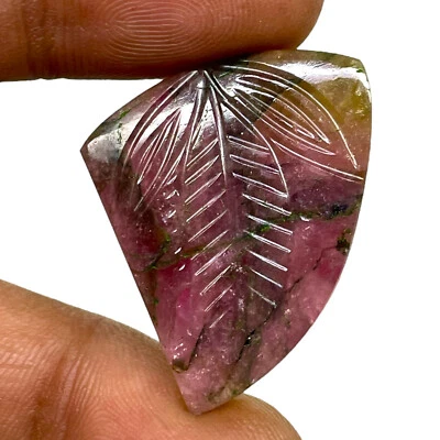 30.80 Cts Natural Bi Color Tourmaline Leaf Carving Gemstone for Pendant Jewelry - Image 1 of 4