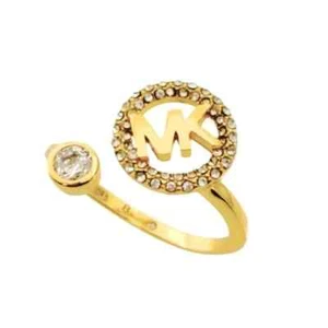 MICHAEL KORS GOLD TONE,MONOGRAM 'MK' LOGO CRYSTALS OPEN RING. Retail $85 SZ 8 - Picture 1 of 4