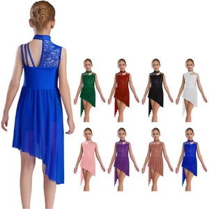 Kids Girls Dress Dance Dancewear Wrap Skirts Leotard Gymnastics Rhinestones - Picture 1 of 62